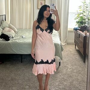 Vintage Victoria's Secret Silk Chemise with Black Lace